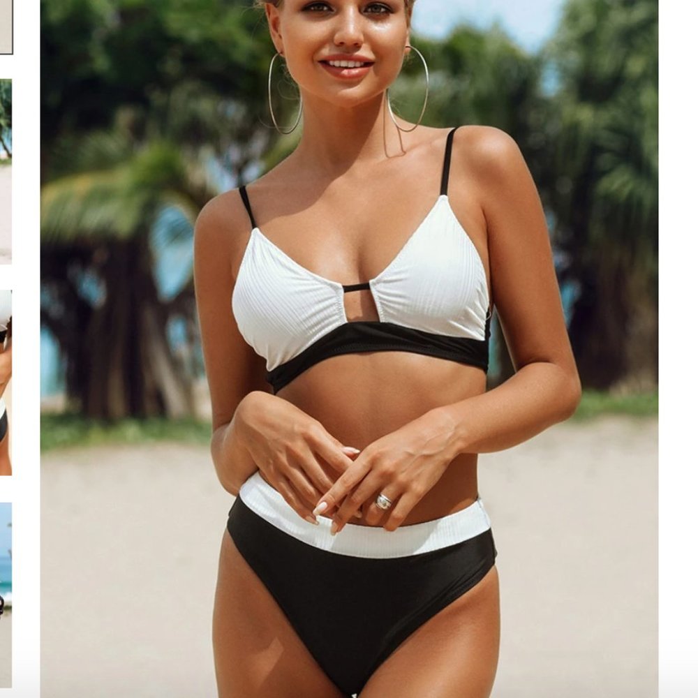 NWT Cupshe Black and White Colorblock Bikini Sz S